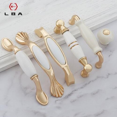 European Style Drawer Cabinet Home Wardrobe Door Handle Furniture Hardware Accessories Gold Ceramic Drawer Flush Handle