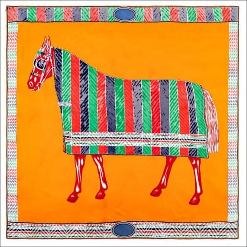 Horse print Hand Rolled Twill Silk Scarf 90 90cm Manual Rolled Scarf bandana 90 Designer Scarf Square spring summer scarves