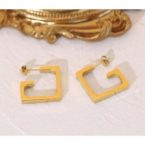 Stainless Steel Letter G Shape Hoop Earrings For Women Girls 18K Gold Plated Open Design Circle Earrings Jewelry