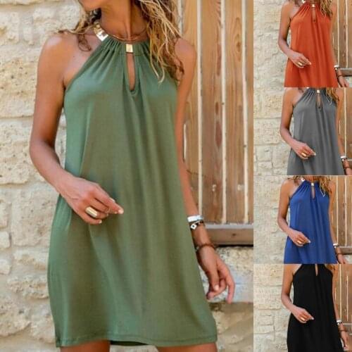 Lady Sexy Dress Metal Halter Loose Casual Women Loose Sleeveless Dress Party Casual Summer Daily Female Beach Dress Vestidos
