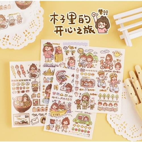 Cartoon Hand Ledger Cute Girl 3D Illustration Notepad Daily stationery aesthetic Student back to school sticker