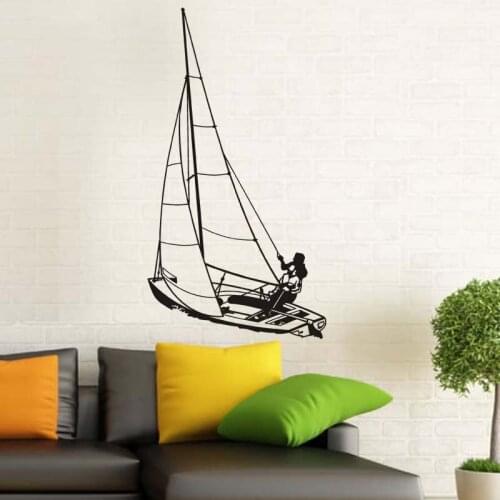 Vinyl Wall Art Decal - Windsurfer Boat Yacht- Cool Boys Girls Bedroom Classroom Sticker - Trendy Indoor Outdoor Fun Kids