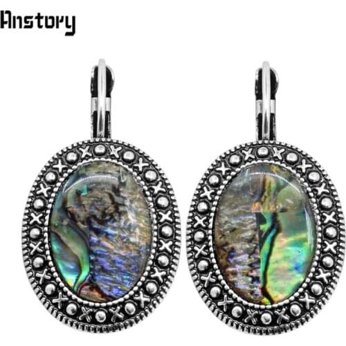 Vintage Round Oval Shell Cuff Earrings For Women Antique Silver Plated Fashion Jewelry TE383