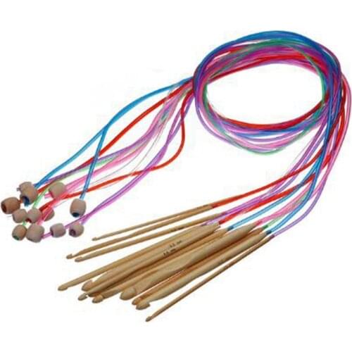 NEW-1 Set /12 Pc Natural Bamboo Flexible Afghan Tunisian Carpet Crochet Hooks Needles At Random Color Bamboo Handle Crochet Knit