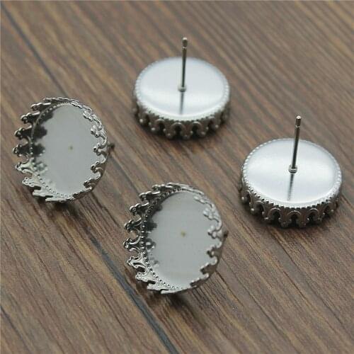 WYSIWYG 20pcs 12mm 15mm Crown Edge Stainless Steel Material Earring Studs, Earrings Base/Blank Bezels For Jewelry Making