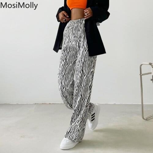 MosiMolly 2021 AW Pants Women Zebra Long Pants Streetwear Hip Pop Female Bottom