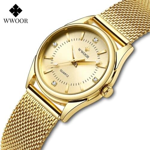 WWOOR Luxury Elegant Watch Women Bracelet Gold Mesh Steel Wristwatches Ladies Fashion Diamond Dress Clock Gifts Relogio Feminino