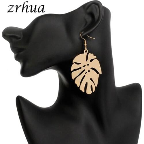 ZRHUA Retro Women Leaf Drop Earrings Geometric Gold Silver Color Dangle Earrings For Female Vintage Big Pendant Brincos Hot Sale