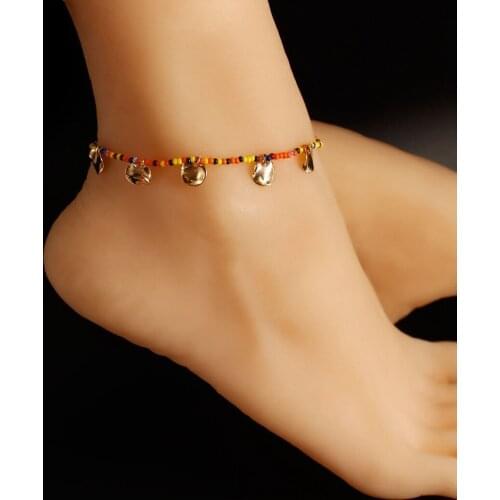 Women Foot Bracelet Adjustable Decorative Disc Colorful Beaded Anklet Bohemian Anklet Summer Beach Foot Chain Jewellery