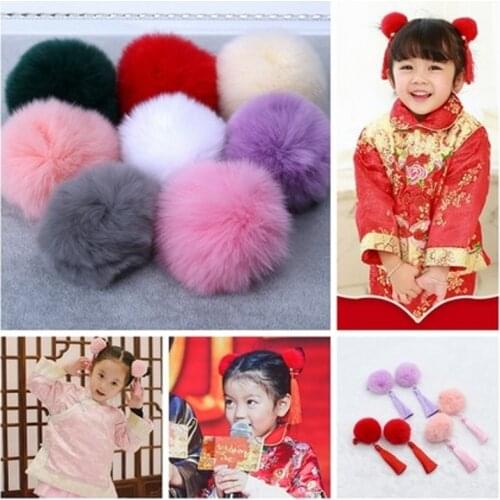 6CM Pompon Bunny Fluffy Keychain Woman Bag Trinket Natural Rex Rabbit Hair Ball Real Wool Fur Keyrings DIY Accessories 1pcs