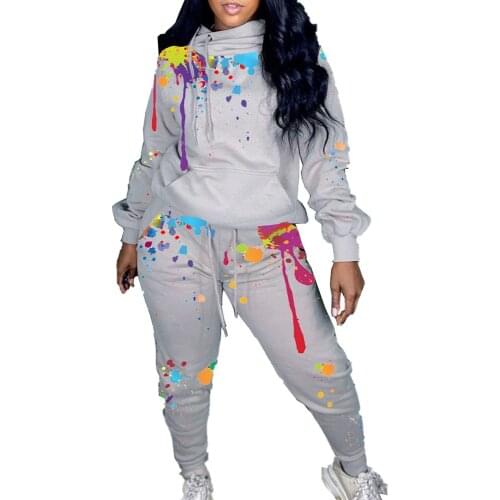 Splash-ink Tie Dye Print Two Piece Tracksuits for Women Matching Sets Pant Set Hoodie Sweatshirt Jogging Sweat Suits Streetwear