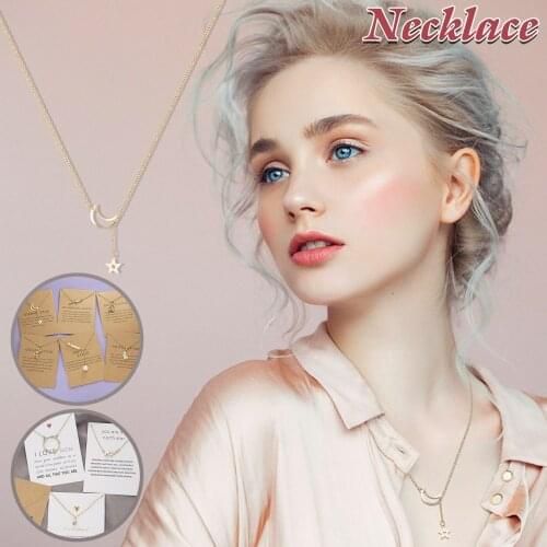 Woman Necklace Moon Star Pearl Tassel Adjustable Paper Card Necklace Pendant Clavicle Chain Wild Single Product подвеска 04
