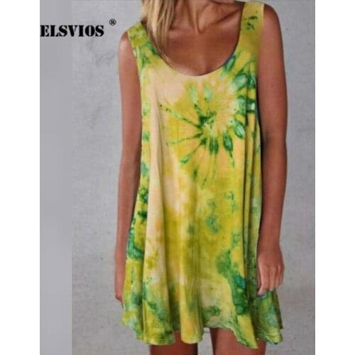 Fashion Casual Womens Summer Simple Tie-Dye Dresses 2021 New Large Swing Tail Ladies Urban Leisure Sleeveless Sexy Short Dress