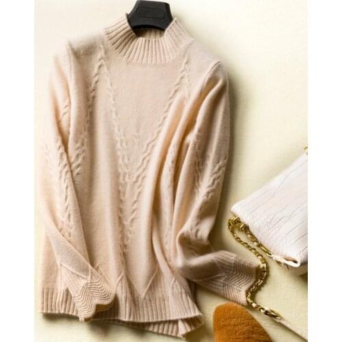 Winter Women Sweater 100% Cashmere Pullovers Slim Kintted Half High Collar Woman Sweaters Tops Fall Clothes Pull Femme WPY4247