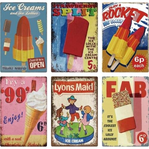 Ice Cream Signs Plaque Metal Vintage Ice Lolly Retro Metal Tin Sign Wall Decor for Ice Cream Shop Iron Painting Decorative Plate