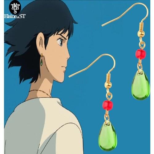 Famous Animator Miyazaki Hayao Anime Earrings Howls Moving Castle Howls Earrings Green Pendant Eardrop For Cosplay Jewelry