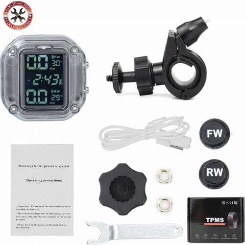 2021 New Waterproof Motorcycle Real Time Tire Pressure Monitoring System TPMS Wireless LCD Display External Sensors for Motors
