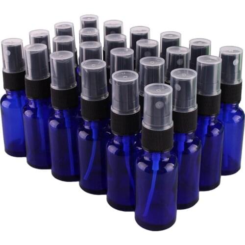 24pcs 20ml Cobalt Blue Glass Spray Bottle w/ Black Fine Mist Sprayer essential oil bottles empty cosmetic containers