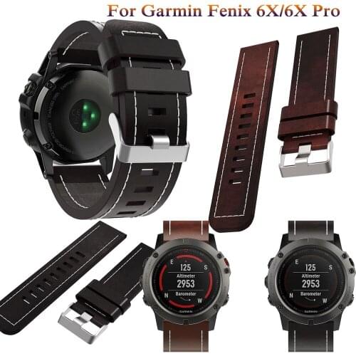 26mm Flat Head Belt For Garmin Fenix ​​6X/6X Pro New classic Business Leather replacement Strap Wristbands For Garmin Fenix ​​5X