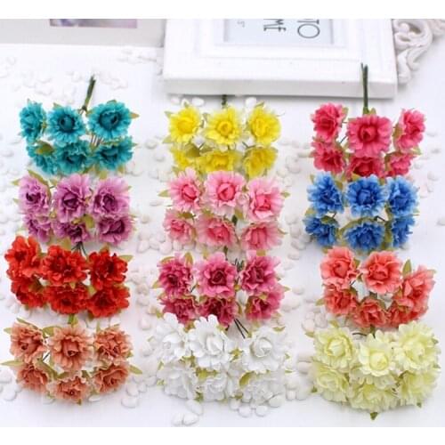 60pcs 2.5cm Mini Artificial Silk Rose Flowers For DIY Wreath Box Scrapbooking Boutonniere Wrist Flower Accessories