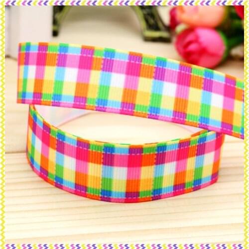 7/8'' Free shipping plaid printed grosgrain ribbon hairbow headwear party decoration diy wholesale OEM 22mm P4299