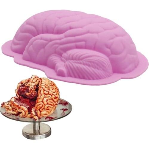 8 inch Fun DIY Brain Shape Pan Baking Silicone Halloween Cake Mold Pudding Jello Dessert Mold Kitchenware