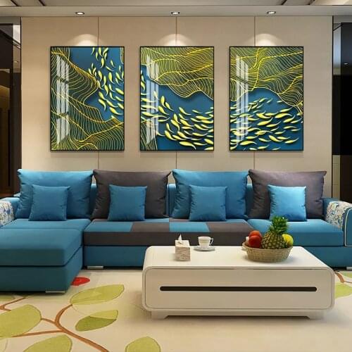 Abstract Geometric figure Painting 5D Crystal Porcelain Painting Little fish Living room Home art wall decoration Mirror decor