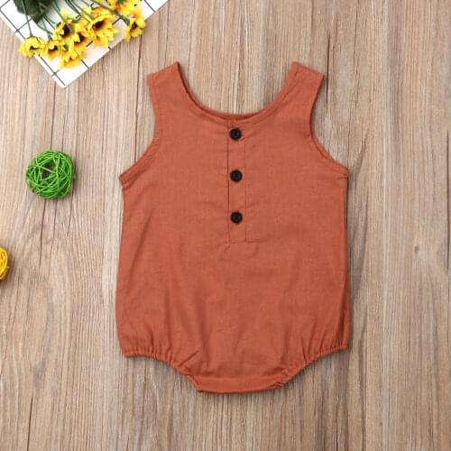 Newborn Infant Baby Girl Boy Summer Sleeveless Solid Bodysuit Cotton Linen Jumpsuit Outfits Casual Sunsuit 0-18M