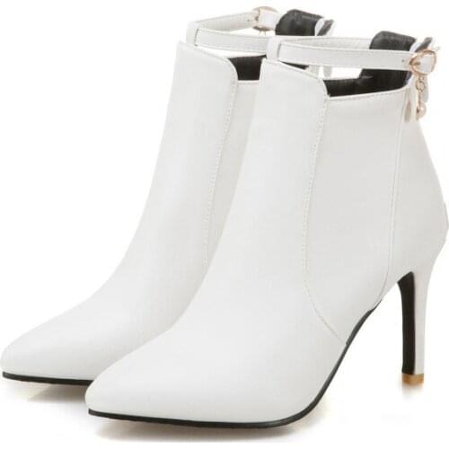 Big Size Ma'am Short boots Pure color Metal decoration Boot barrel High heel boots