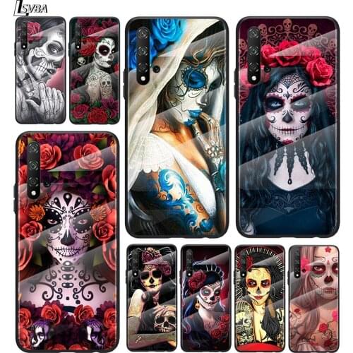 Catrinas and skull For Honor 30 20 10 9X 8X Pro Plus Lite Tempered Glass Hot New Shell Luxury Cover Phone Case