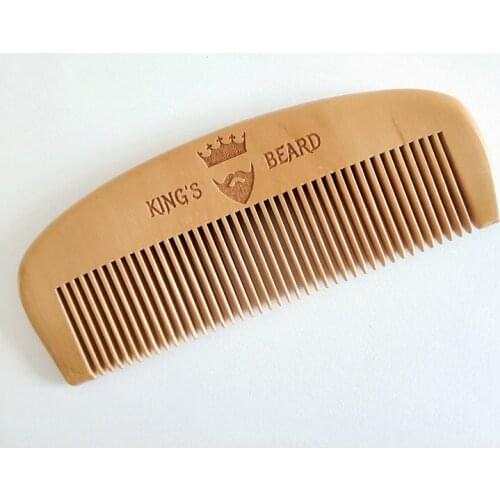 Natural Peach Wood Fine-Tooth Long Comb For Men Beard & Women Hair Care Engraved Logo 5.2inch