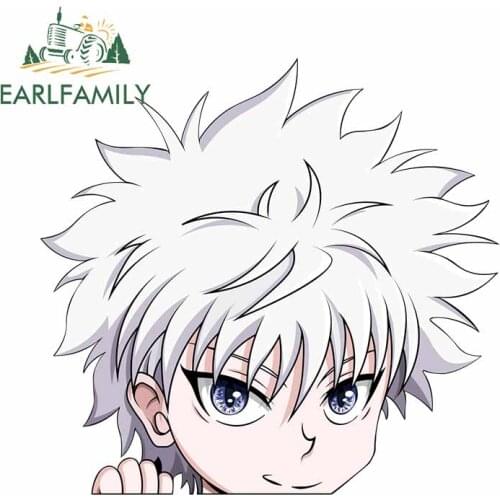 EARLFAMILY 13cm x 12.4cm for Hxh Killua Peeker Vinyl Car Stickers Waterproof DIY Anime Car Warp Scratch-proof Decal for Vehicle