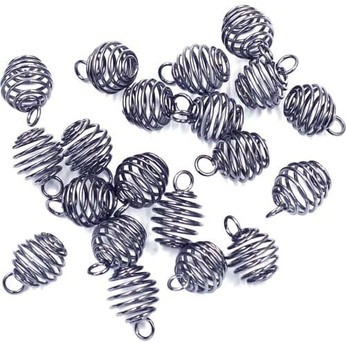 Lantern Spring Spiral Bead Cages Pendants Alloy Gunmetal For Women Men DIY Necklace Fashion Jewelry Accessories Charms 9x12mm