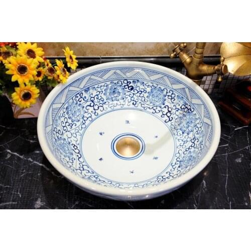 Blue And White lotus Painting Jingdezhen factory directly art hand painted ceramic wash basin foot pedicure basin