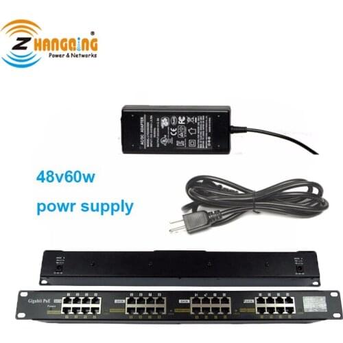 Gigabit POE Patch Panel 16 Port 1U POE Injector With 48 Volt 60 Watt Power Supply For 802.3 af/at PoE