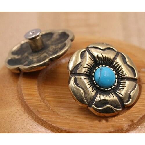 DIY leather craft wallet screws button decoration metal hardware accessories solid brass floral base 5pcs/lot