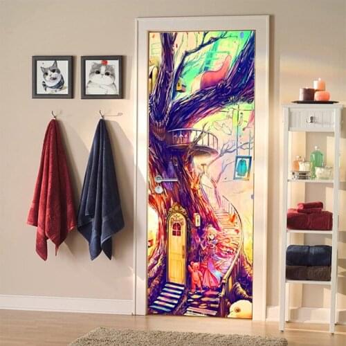 Creative Hand Painted 3D Door Sticker Abstract Graffiti Art Wall Mural PVC Waterproof Wallpaper For Kids Room Bedroom Decoration
