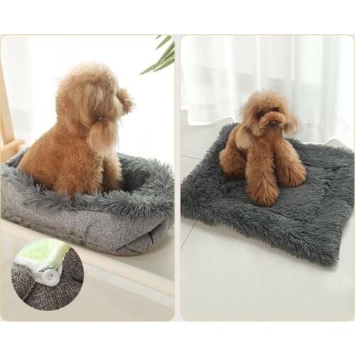 2 In 1 Pet Bed Dual-Use Winter Warmth Mat Comfortable Soft Flax Plush Cat Nest Kennel For Small Large Dogs Sleeping Pet Supplies
