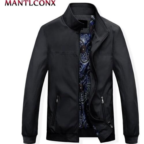 MANTLCONX Autumn Mens Jackets Casual Coats Solid Color Mens Zipper Outwear Mens Brand Clothing Stand Collar Male Bomber Jacket
