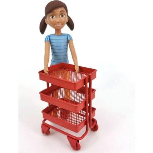 Mini Doll Furniture Dollhouse Iron 3 Tier Trolley Storage Rack DIY Doll House Kitchen Furniture with Wheels Accessories 425C