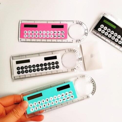 Mini Ultra-thin Straight Ruler With Solar Calculator Magnifier Multifunction Calculator Student School Office Stationery Supplie