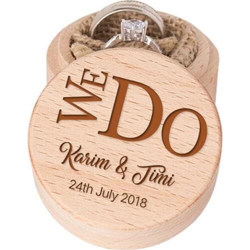 We Do Design Personalized Ring Box Wedding Engagement Proposal Ring Holder Bearer Box Engraved Wooden Name Round Custom Boxes