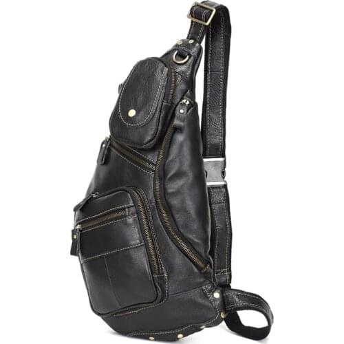 Men Genuine Leather Chest Bag Male Cowhide Fanny Packs Mens Travel Fashion Sling Cross Body Messenger Shoulder Bag