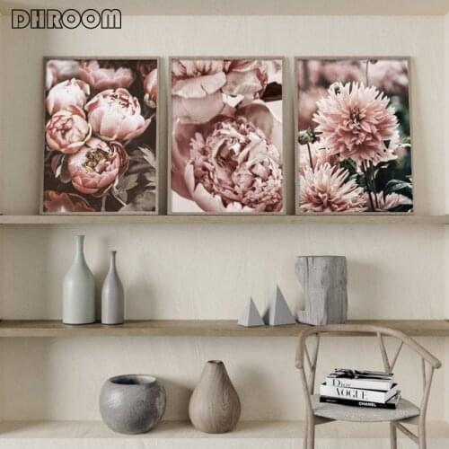Peony Flower Canvas Painting Nordic Poster Rose Gold Floral Scandinavian Style Print Wall Art Decoration Picture for Living Room