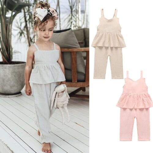 Newest Casual Toddler Kids Baby Girl Ruffle Bandage Overalls Jumpsuit Bodysuit One-Pieces Outfit Summer 1-8Y