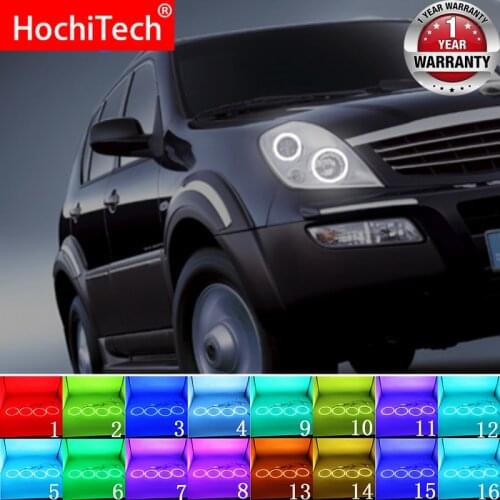 Latest Headlight Multi-color RGB LED Angel Eyes Halo Ring Eye DRL RF Remote Control for Ssangyong Rexton 2003 - 2005 Accessories