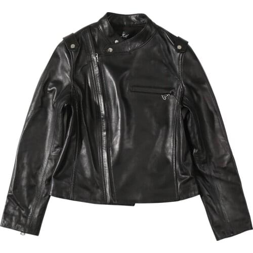 2020 Autumn version of sheepskin motorcycle jacket leather womens jacket short Slim was thin real leather jacket