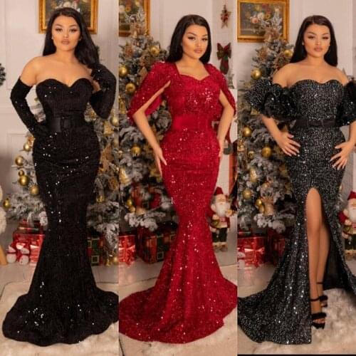 Mixed Style Sequins Prom Dress Mermaid Long Sleeves V Neck Cheap Prom Reception Gowns Pageant Party Dress