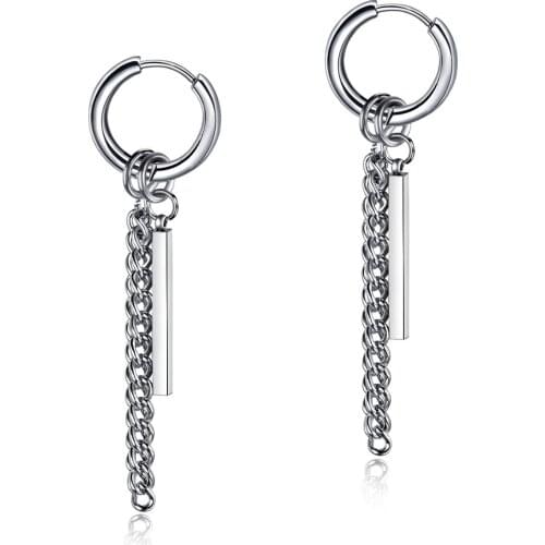 Simple Punk Stainless Steel Chain Tassels Hoop Earrings For Man Trendy Ear Jewelry Gift Drop Shipping