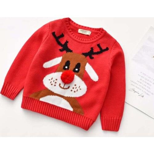 Christmas Baby Girls Boys Warm Sweater Tops Cartoon Print Long Sleeve Pullover Knit Tops Outfit 1-7Years